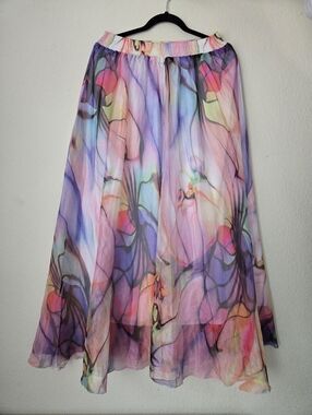 Pastel Watercolor Floral Maxi Skirt - Multicolor